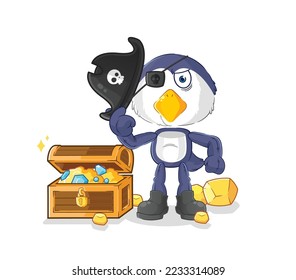 the penguin pirate with treasure mascot. cartoon vector