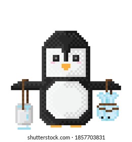 Penguin pixel art. Vector picture.
