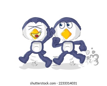 the penguin play chase cartoon. cartoon mascot vector