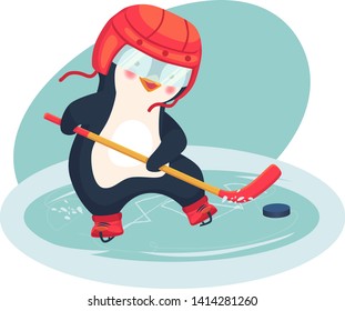penguin play ice hockey in the winter