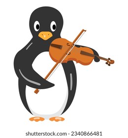 Penguin play violin icon cartoon vector. Winter baby. Happy animal