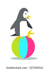 Penguin playing with the ball. flat design element. vector illustration