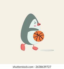 Penguin playing basketball - Minimalist vector character