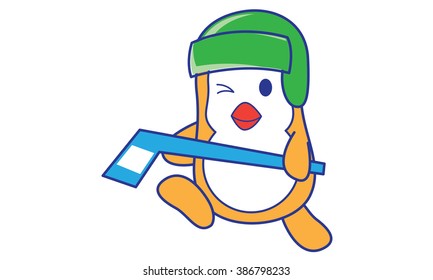 Penguin Playing Hockey