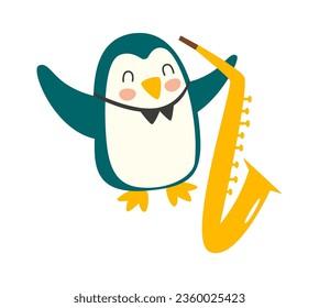 Penguin Playing Saxophone Vector Illustration