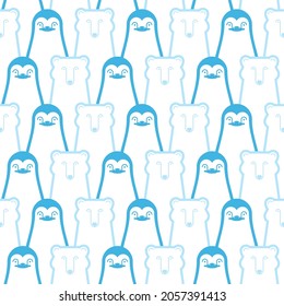 Penguin and polar bear pattern seamless. flightless seabird background. Antarctica texture. Baby fabric ornament
