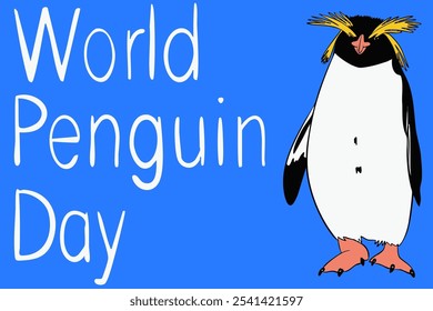 Cartel de pingüino dedicado al día mundial del pingüino. Ilustración vectorial.
