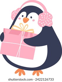 Penguin With Present Vector Illustration
