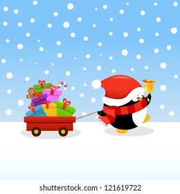 Penguin Pulling Gifts With Wheelbarrow