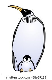 penguin with puppy - vector
