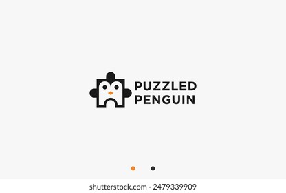 penguin with puzzle logo design vector silhouette illustration
