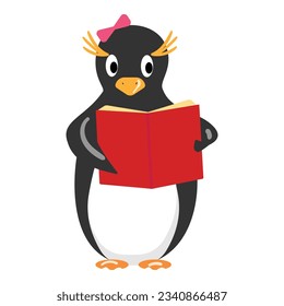 Penguin reading book icon cartoon vector. Happy animal. Holiday snow