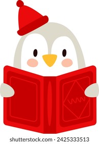 Ilustración vectorial de libro de lectura de pingüino