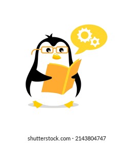Penguin reading guide book. Mascot cartoon vector illustration.