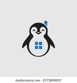 penguin real-estate home vector logo concept