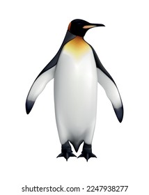 Penguin realistic composition with isolated image of arctic bird on blank background vector illustration