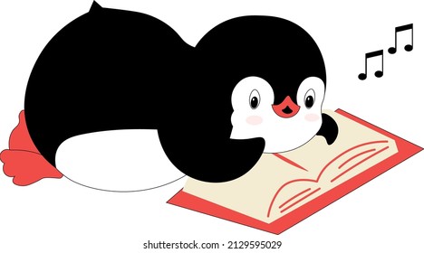 pingüino con un libro rojo