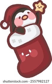 penguin in red Christmas stocking 