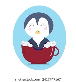 penguin in a red circle on a blue background