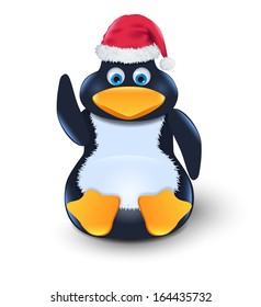 penguin with red hat  sitting on a floor
