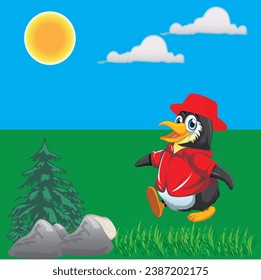 Penguin with red hat Vector Design