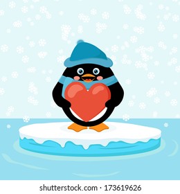 penguin with red heart