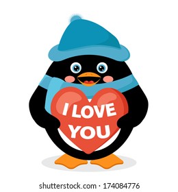 penguin with red heart