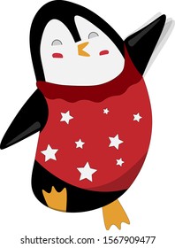 Penguin in red pulover vector. Christmas penguin illustration. 