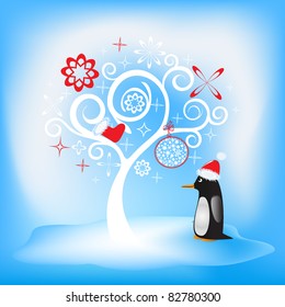 Penguin with Red Santa Hat