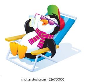 Penguin Relaxing In The Sun With An Iced Drink