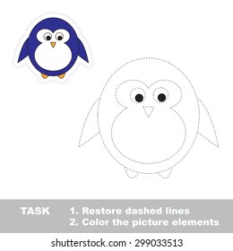 Penguin. Restore dashed line and color picture! Trace game for children. 