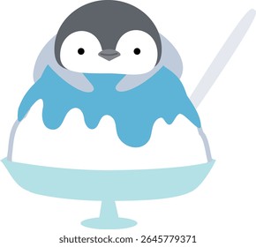 Pinguim cavalgando em gelo raspado Azul Havaí sabor animais bonitos simples e sobremesas (Ilustração vetorial)