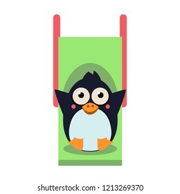 Penguin Riding a Roller Coaster. Vector Illustartion