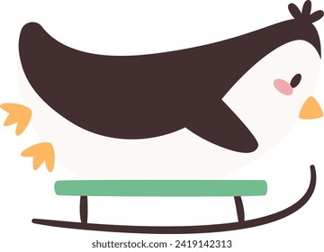 Penguin Riding Sled Vector Illustration