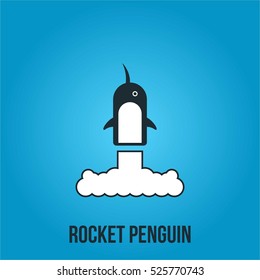 PENGUIN ROCKET COMPANY BUSINESS LOGO TEMPLATE SIGN SYMBOL EMBLEM BADGE