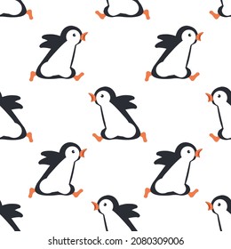 Penguin running cartoon  seamless pattern background