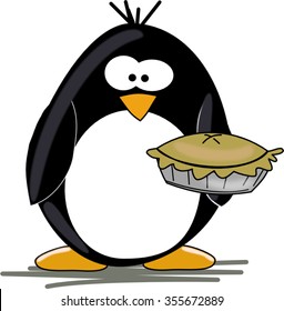 Penguin with sandwiched pie, vector illustration