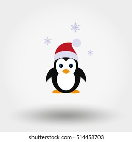 Penguin in a Santa Claus hat. Icon for web and mobile application. Vector illustration on a white background. Flat design style