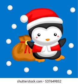Penguin with santa costume