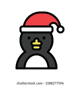 penguin with santa hat avatar with editable stroke