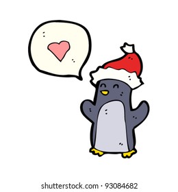 penguin in santa hat cartoon with love heart