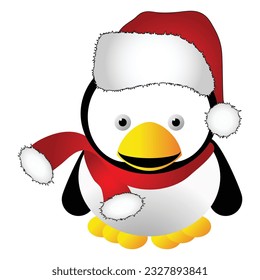 Penguin with santas cap isolated over white background