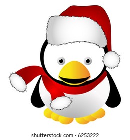 Penguin with santas cap isolated over white background