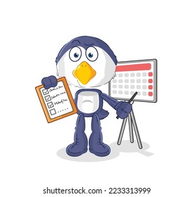 the penguin schedule list vector. cartoon character