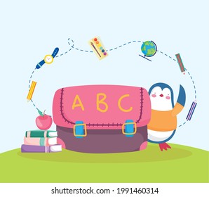 penguin and school bag cartoon