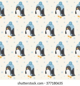 penguin seamless abstract funny cartoon pattern background in hat