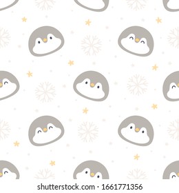 Penguin seamless background repeating pattern, wallpaper background, cute seamless pattern background