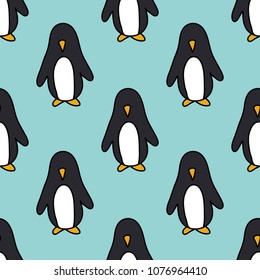 penguin seamless doodle pattern