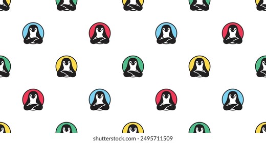 penguin seamless pattern arms crossed cartoon bird doodle polka dot round circle colorful gift wrapping paper repeat wallpaper tile background illustration isolated design