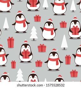 Antecedentes de patrones sin fisuras pingüino, tema de Navidad de caricaturas, ilustración de vector animal 